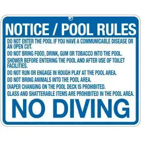 Pool Sign - "Notice/Pool Rules" - Wisconsin