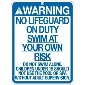 Pool Sign - "No Lifeguard" - Maryland