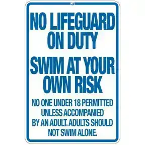 Pool Sign - "No Lifeguard" - Rhode Island