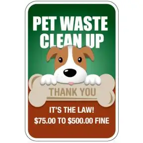 Pet Waste Signs - "Clean Up" Dog with Bone