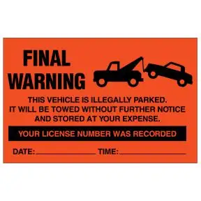 Parking Violation Stickers - Final Warning