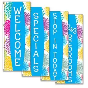 Vertical Flags - Colorful Blooms - Blue