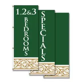 Vertical Flags - Green and Tan Scroll