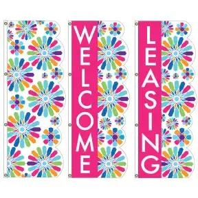 3D Vertical Flags - Mosaic Flowers