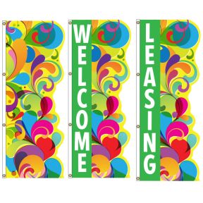3D Vertical Flags - Multicolor Flourish