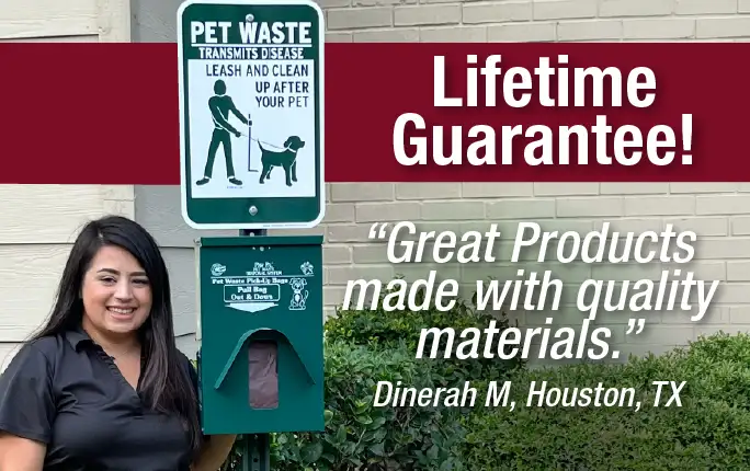 Lifetime Guarantee! Metal Deluxe Pet Waste Stations &ndash; great products made with quality materials.