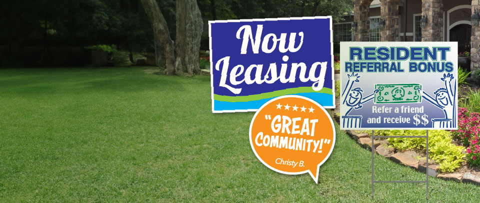 Banner showcasing types of Custom and Seasonal Bandit & Yard Signs perfect for elevating a property’s curb appeal.