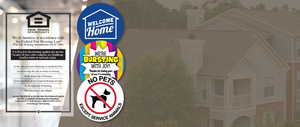Property Management Decals and Stickers for posting Community Information and Resident Retention.