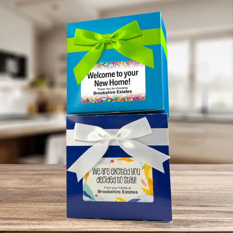 Our Custom Prepackaged Kitchen Essentials Gift Box is great for move in day, for birthdays or for a resident retention.
