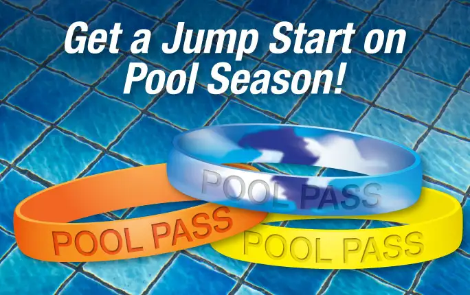 Get a jump start on pool season with Silicone Pool Pass Wristbands.