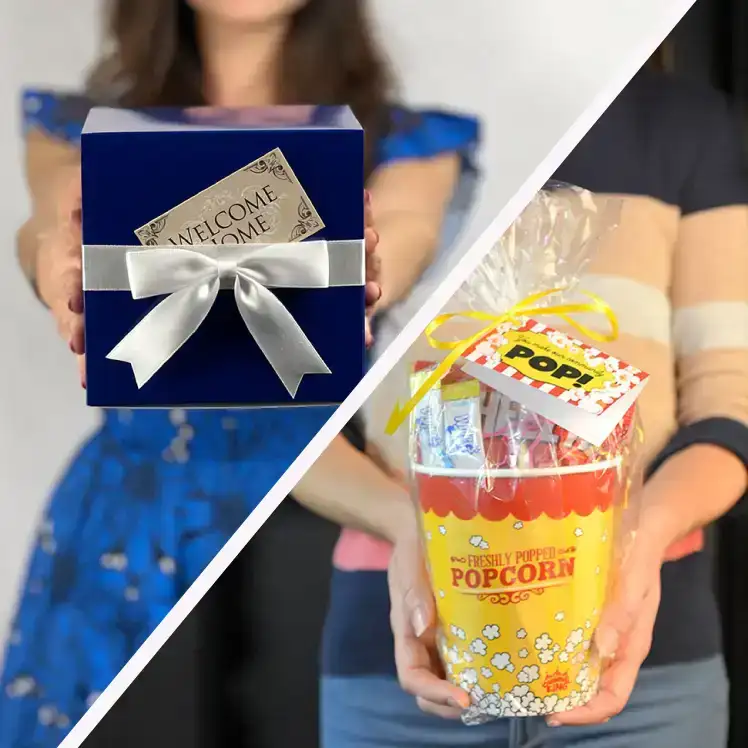 Elegant Prepackaged Apartment Move In Gifts, Popcorn and Treats Resident Gift, and Measuring Cup and Kitchen Essentials Resident Move In Gift