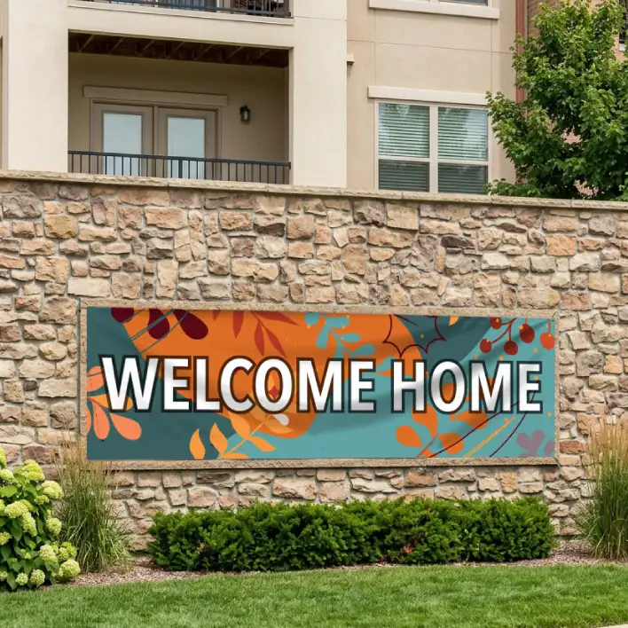 Fall Banners Seasonal Welcome Home banner for residents at apartment community.
