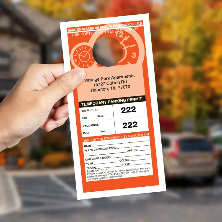 Temporary Parking Permits Temporary Parking Permit for visitor vehicle at apartment community.